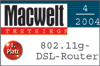 Macwelt Bewertung: 1. Platz 802.11g DSL-Router